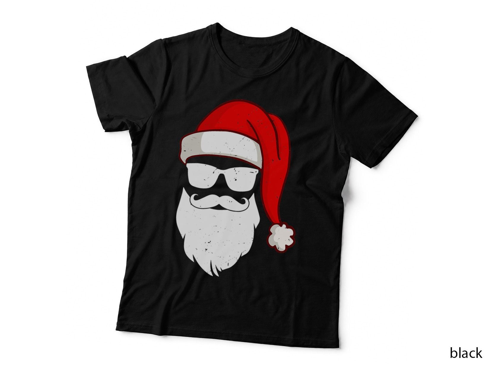 Funny Santa Claus Face Sunglasses with Hat Beard Christmas T-Shirt