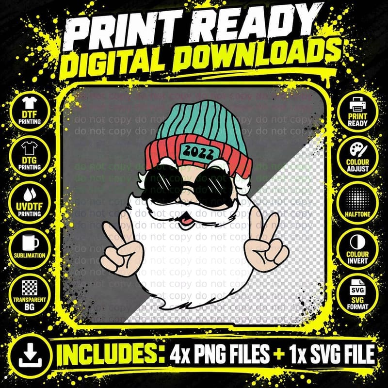 Funny Santa Sunglasses Retro Xmas Christmas Pajama Boy Png SVG Digital Bundle