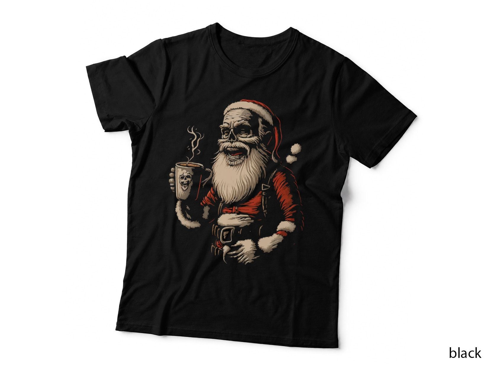 Funny Skeleton Christmas Santa Claus Coffee Xmas Outfit T-Shirt