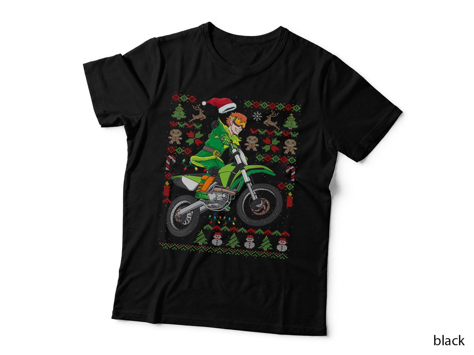 Funny Ugly Christmas the Motocross Elf Holiday T-Shirt