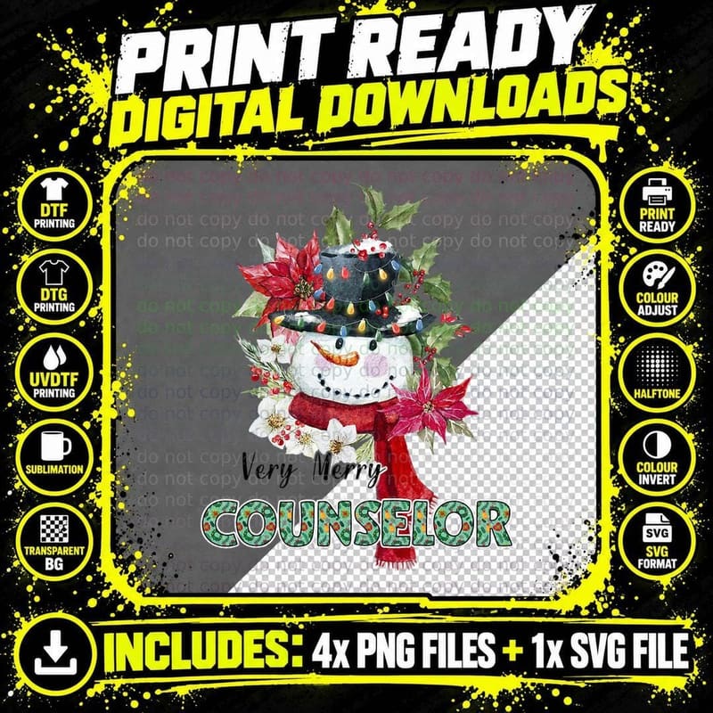 Funny Very Merry Counselor Snowman Christmas Pajama Xmas Png SVG Digital Bundle