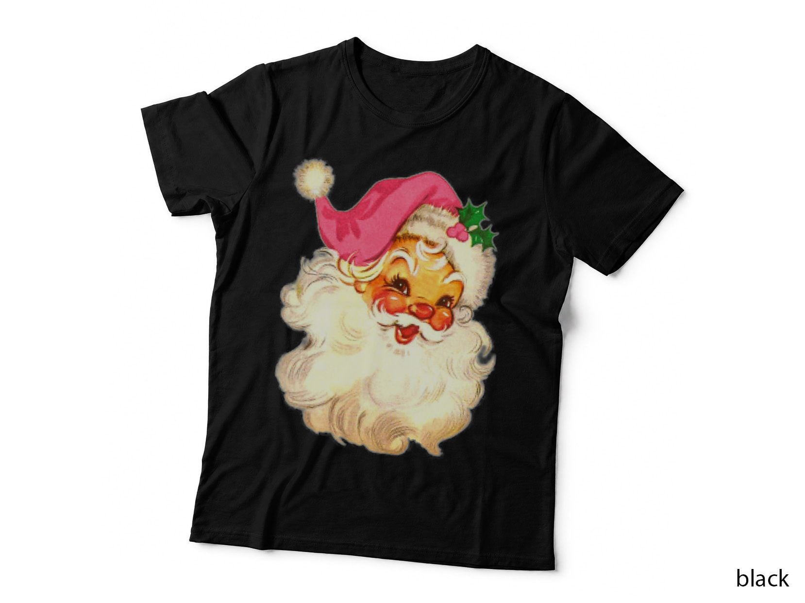 Funny Vintage Pink Santa Claus Pink Christmas Design T-Shirt