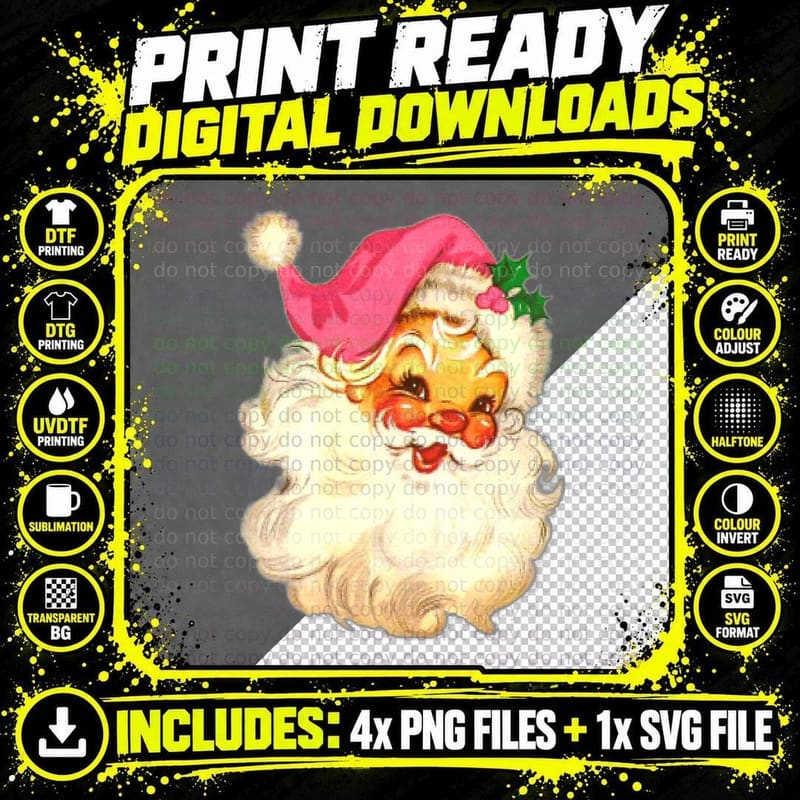 Funny Vintage Pink Santa Claus Pink Christmas Design Png SVG Digital Bundle