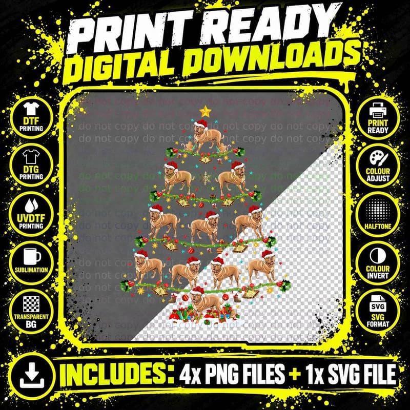Funny Xmas Lighting Santa Dogue De Bordeaux Christmas Png SVG Digital Bundle