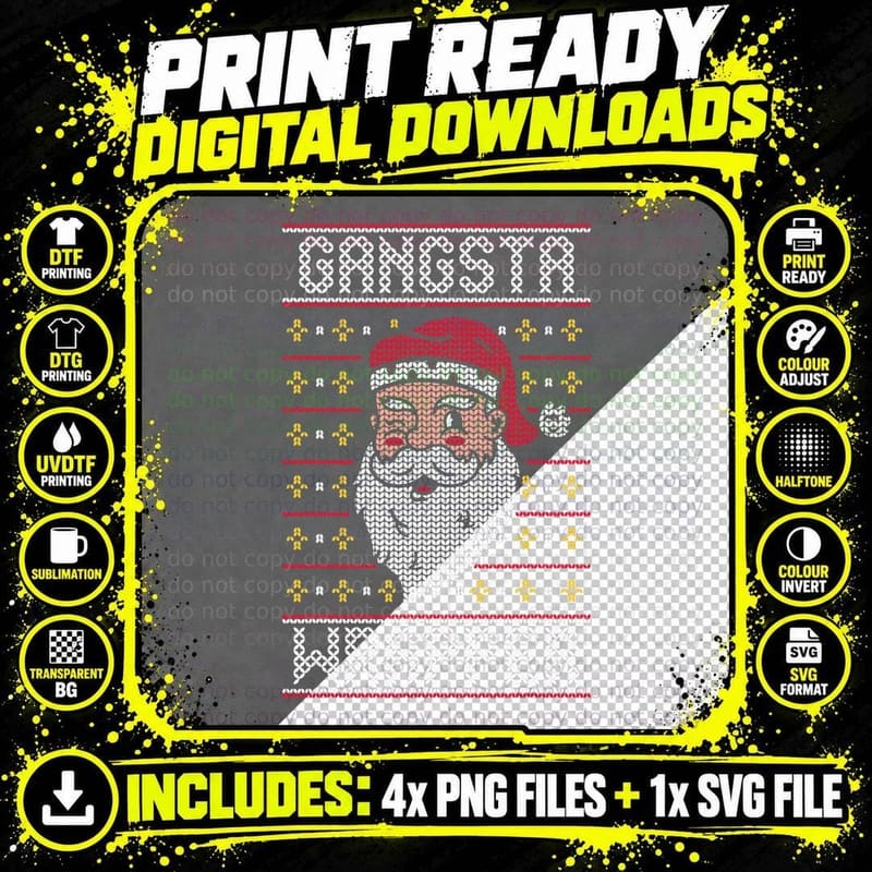 Gangsta Wrapper Funny Santa Claus Joke T-Shirt Png SVG Digital Bundle