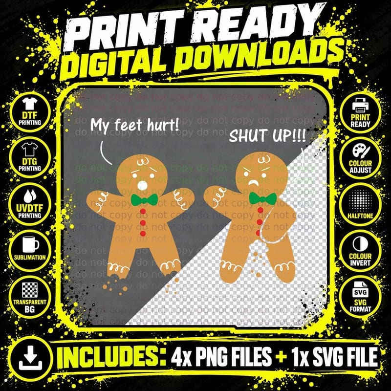 Gingerbread Feet Hurt Sarcastic Cookie Funny Christmas Png SVG Digital Bundle
