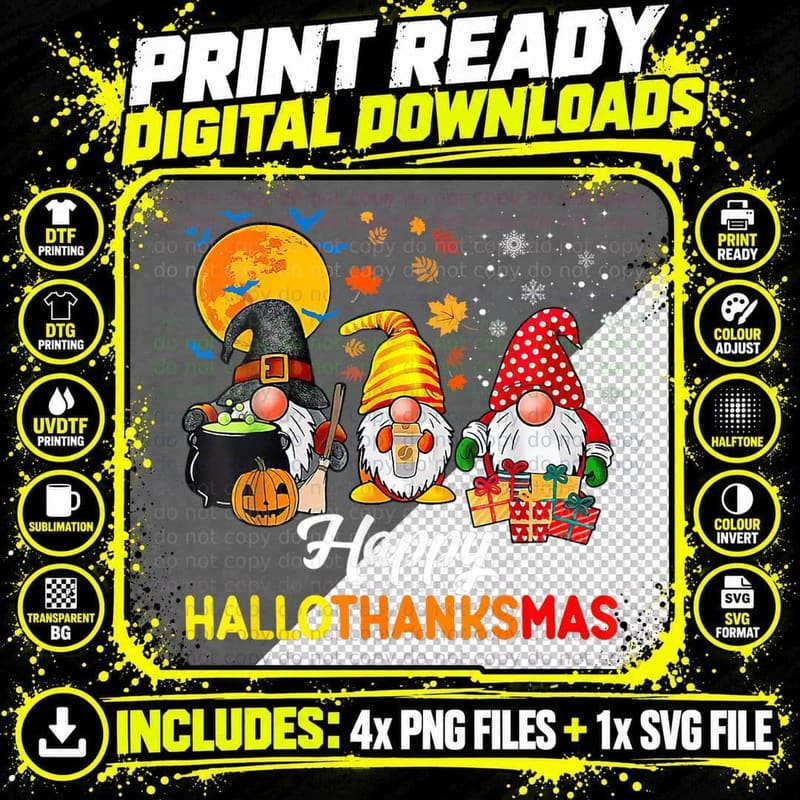 Gnomes Lover Halloween Merry Christmas Happy Png SVG Digital Bundle