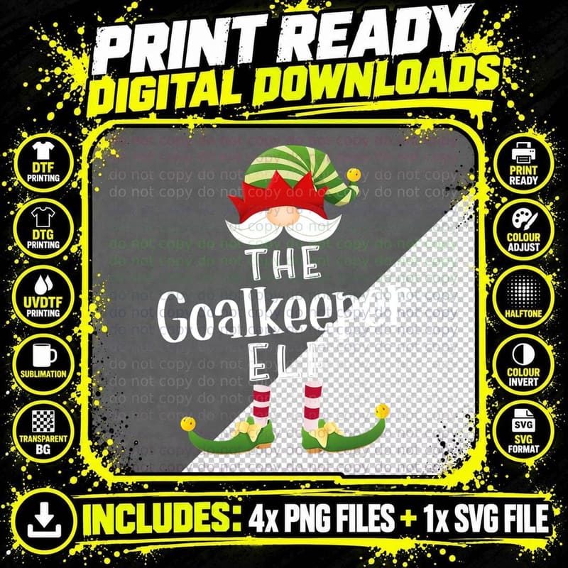 Goalkeeper Elf Group Christmas Funny Pajama Party T-Shirt Png SVG Digital Bundle