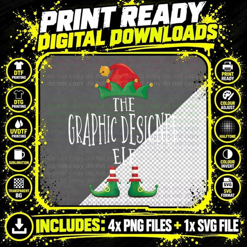 Graphic Designer Elf Family Matching Christmas Cheerful Png SVG Digital Bundle