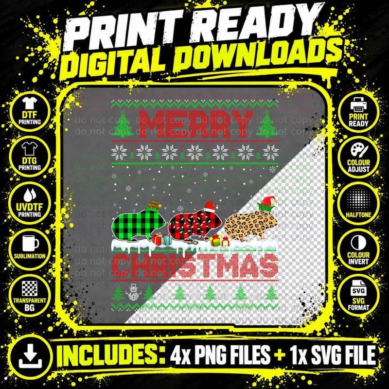 Hamster Xmas Leopard Plaid Elf Santa Hat Christmas Joy Png SVG Digital Bundle