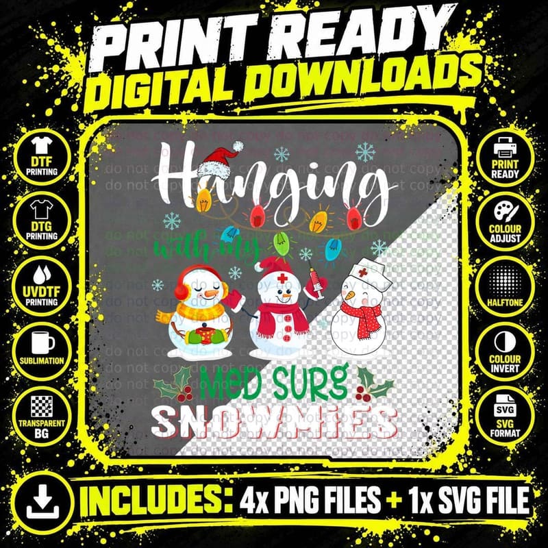 Hanging with My Med Surg Snowmies Nurse Xmas Light Png SVG Digital Bundle