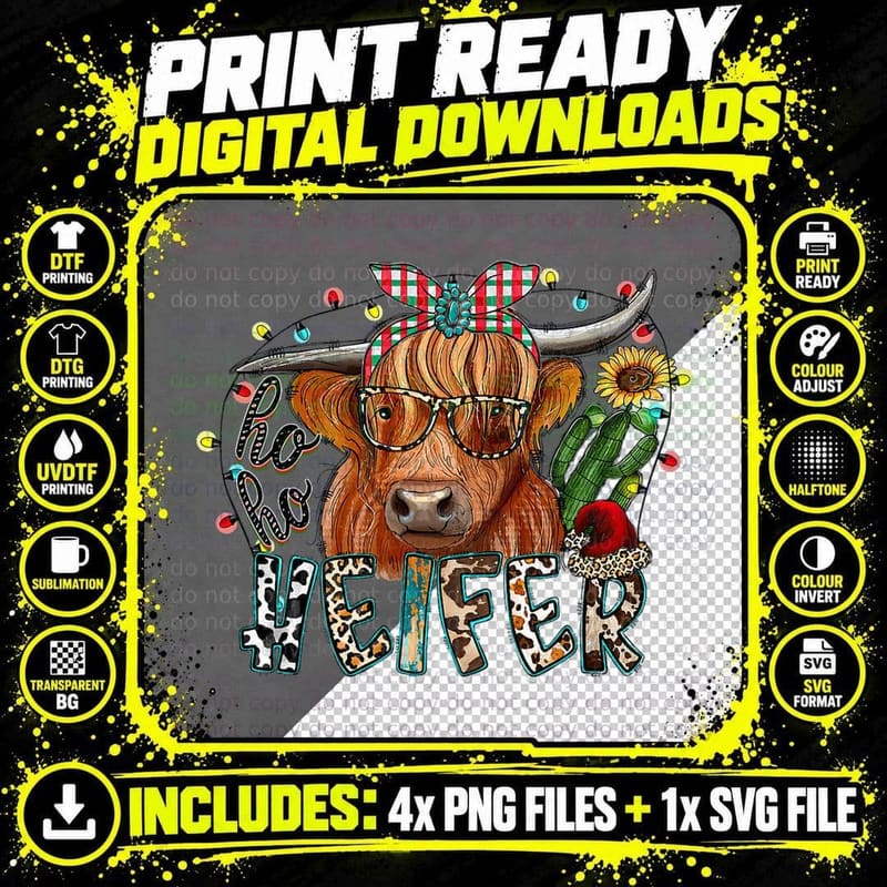 Ho Ho Heifer Merry Christmas Western Highland Heifer Cow Png SVG Digital Bundle