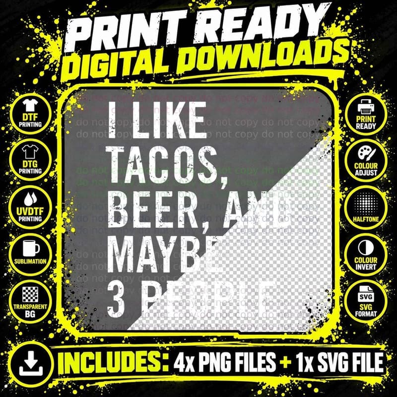 I Like Tacos, Beer, and 3 People Funny Beer Christmas Png SVG Digital Bundle