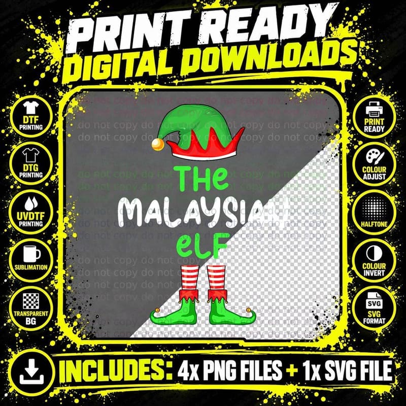 I'm the Malaysian Elf Malaysia Christmas Funny Pajama Png SVG Digital Bundle