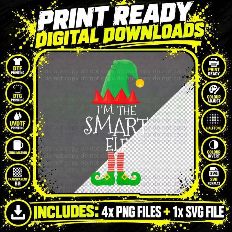 I'm the Smart Elf Family Matching Group Christmas Gift Png SVG Digital Bundle