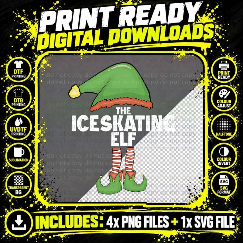 Ice Skating Elf Tshirt Family Xmas Holiday Santa Png SVG Digital Bundle