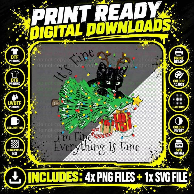 It's Fine I'm Fine Everything Is Fine Funny Christmas Png SVG Digital Bundle