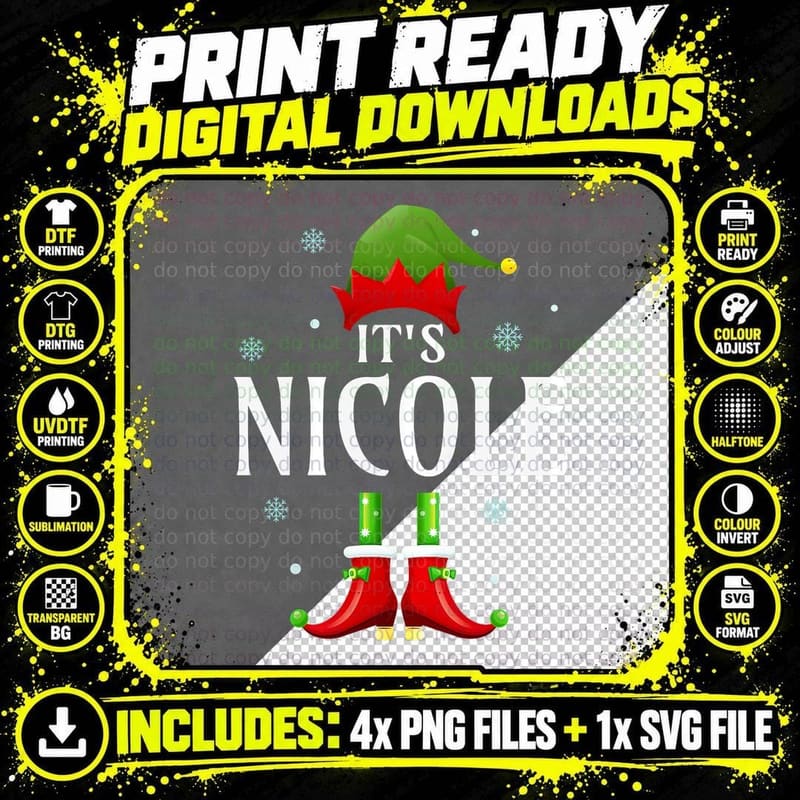 It's Nicole Elf Funny Personalized Name Christmas T-Shirt Png SVG Digital Bundle