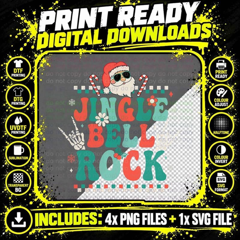 Jingle Bell Rock Merry Christmas Santa Retro Groovy Png SVG Digital Bundle