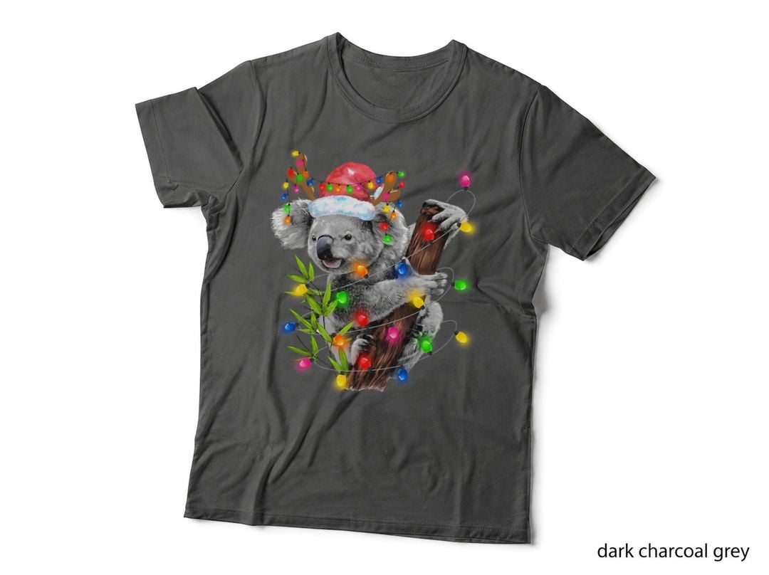 Koala Christmas Lights Funny Santa Hat Merry Christmas T-Shirt