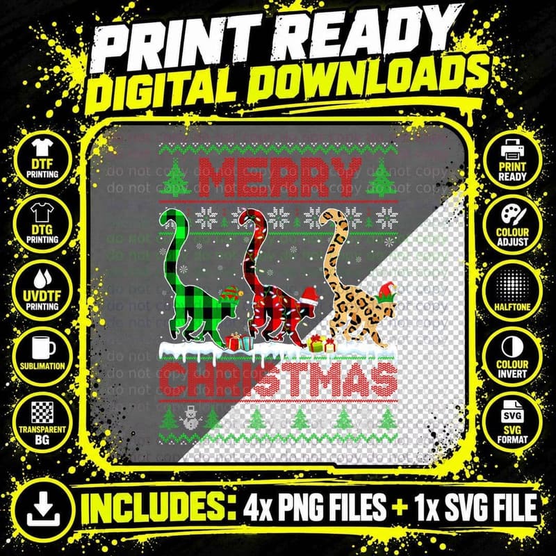 Lemur Xmas Leopard Plaid Elf Santa Hat Christmas Classic Png SVG Digital Bundle