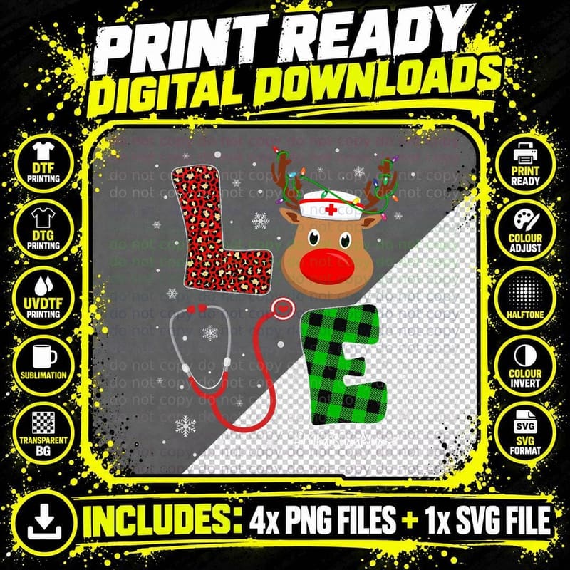Love Med Surg Nurse Life Reindeer Christmas Nurse Png SVG Digital Bundle