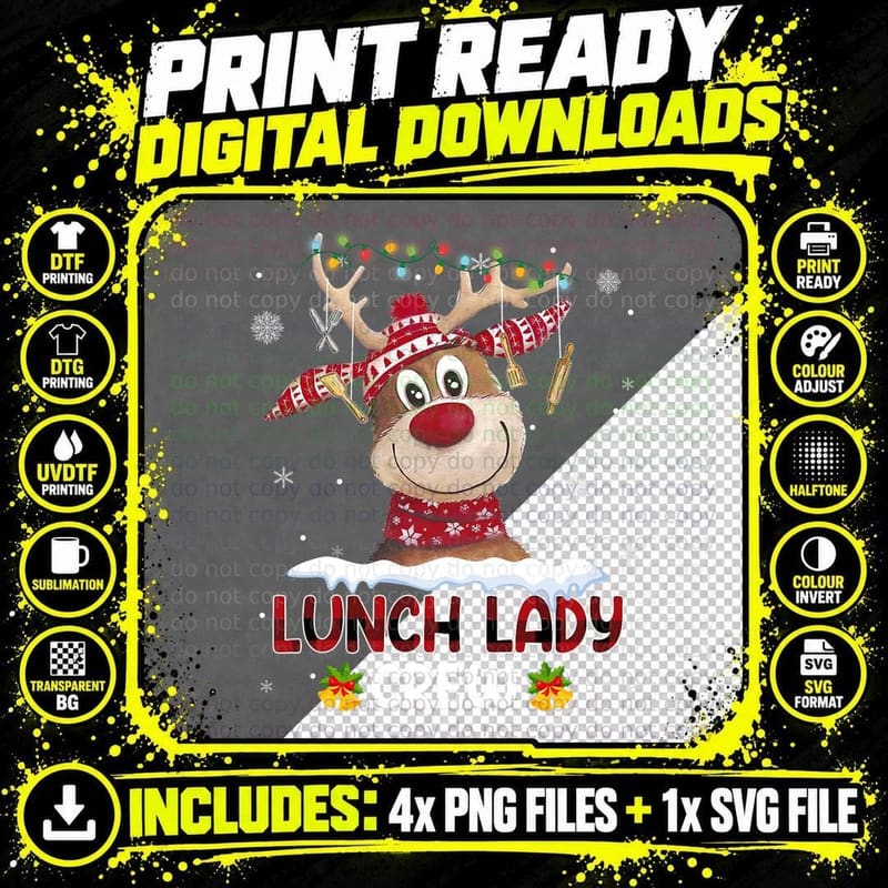 Lunch Lady Crew Reindeer Funny Lunch Lady Christmas Png SVG Digital Bundle