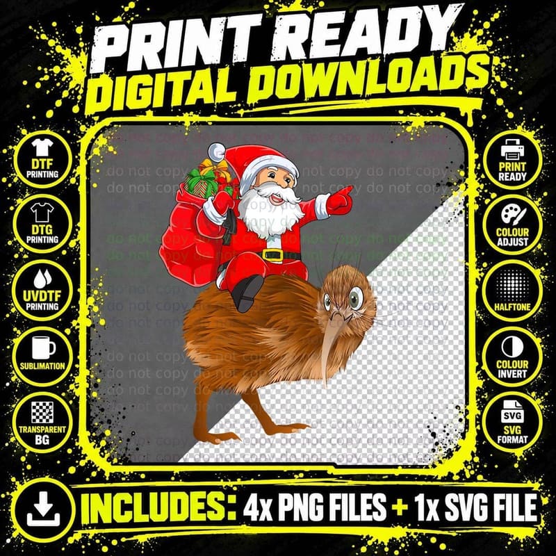 Matching Family Funny Santa Riding Kiwi Bird Christmas Png SVG Digital Bundle