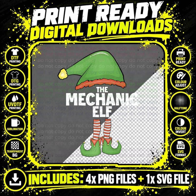 Mechanic Elf Family Xmas Holiday Santa Christmas Gift Png SVG Digital Bundle