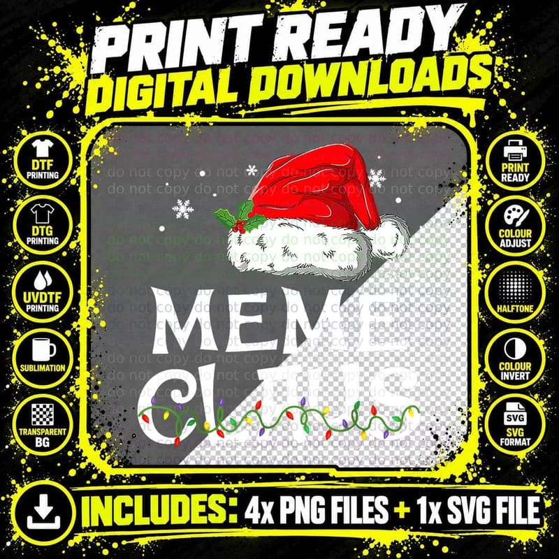 Meme Claus Santa Funny Christmas Pajama Matching Family Png SVG Digital Bundle
