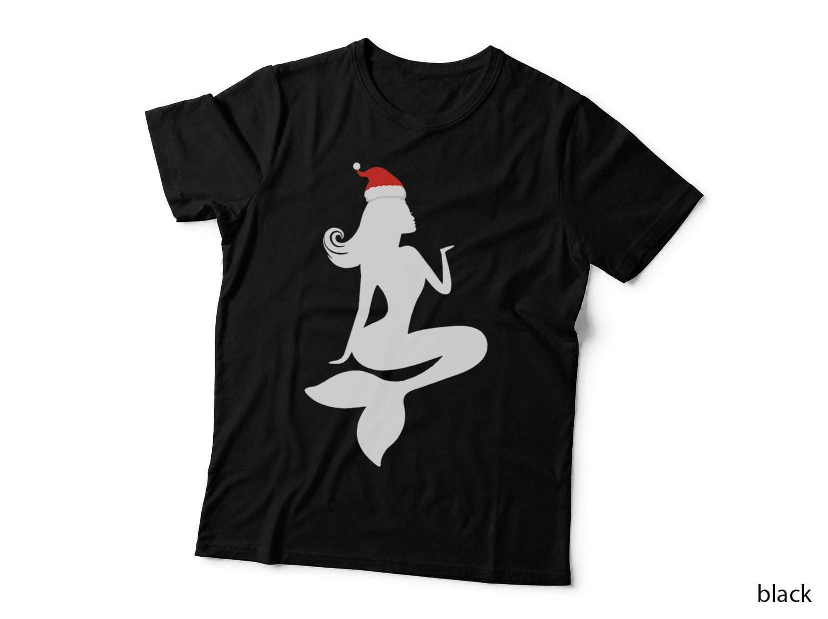 Mermaid Christmas Wearing Santa Hat Silhouette Image Shirt T-Shirt