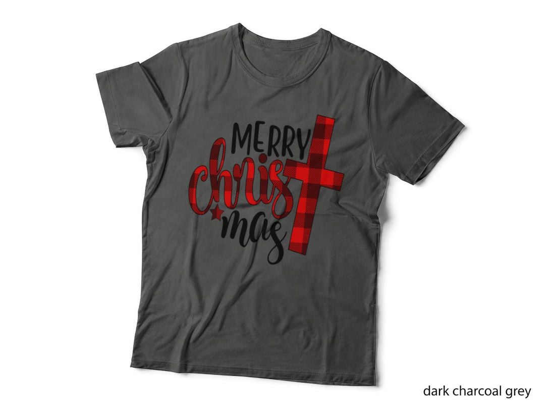 Merry Christ Mas Red Plaid Cross Christian Jesus Christmas T-Shirt