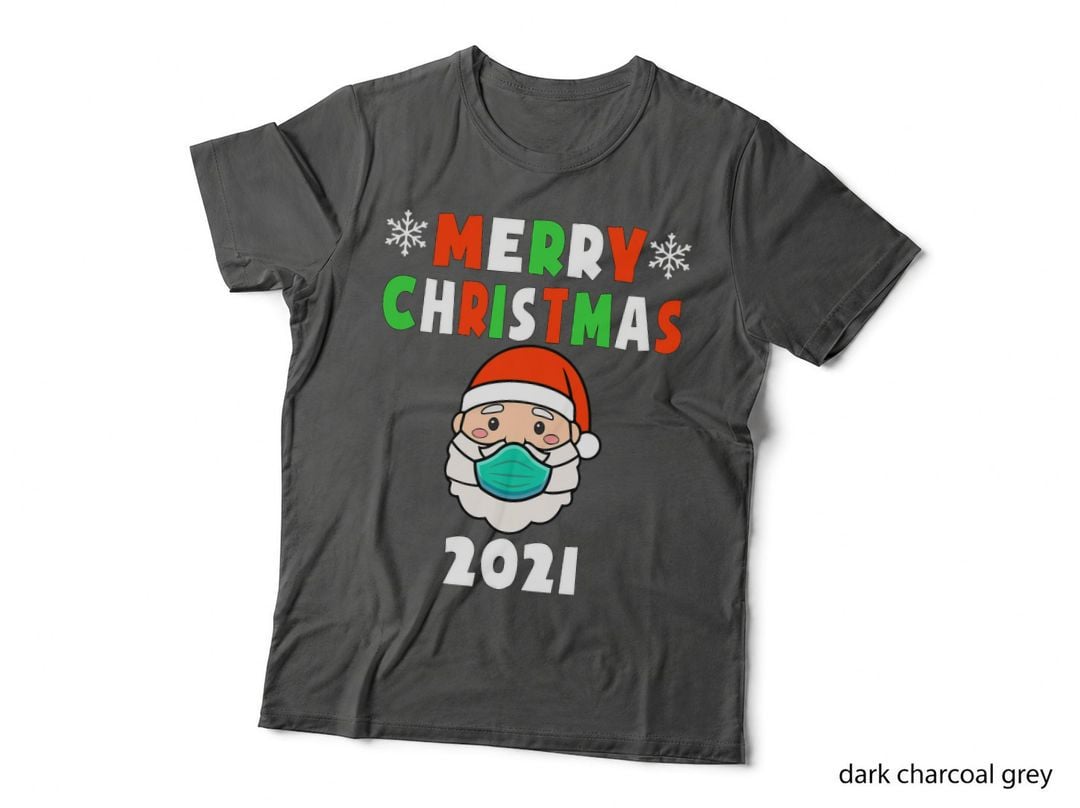Merry Christmas 2021 Santa Wearing Mask Kids Toddler T-Shirt