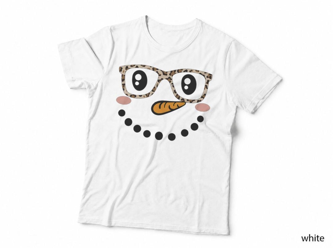 Merry Christmas Face Snowman Christmas Leopard Print Glasses T-Shirt