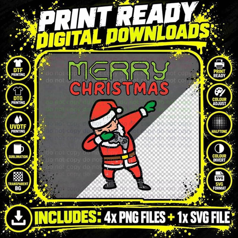 Merry Christmas Gamer Santa Dab Xmas Gaming Boys Kid Png SVG Digital Bundle