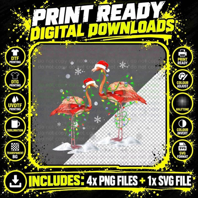 Merry Christmas Hat Santa Flamingo Light Snow Xmas Png SVG Digital Bundle