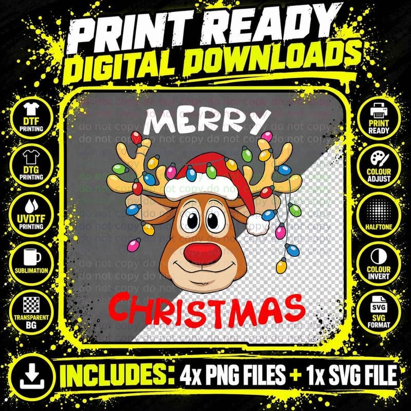Merry Christmas Reindeer Xmas Family Men Women T-Shirt Png SVG Digital Bundle