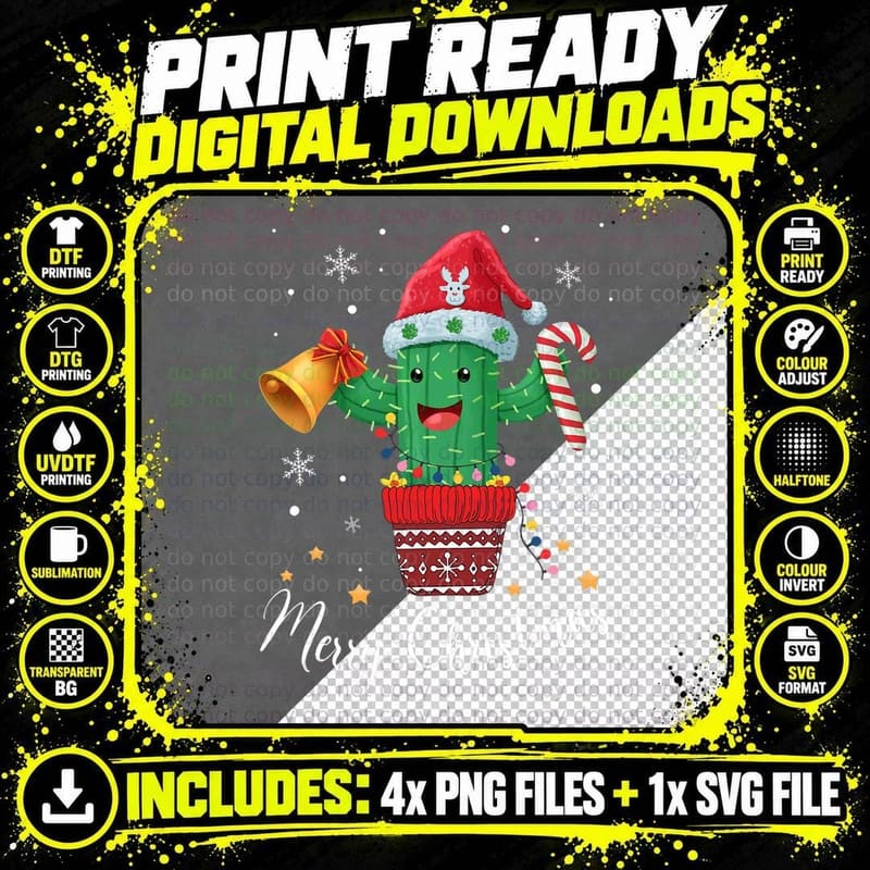 Merry Christmas Santa Cactus Succulent Plant Lovers Xmas Png SVG Digital Bundle