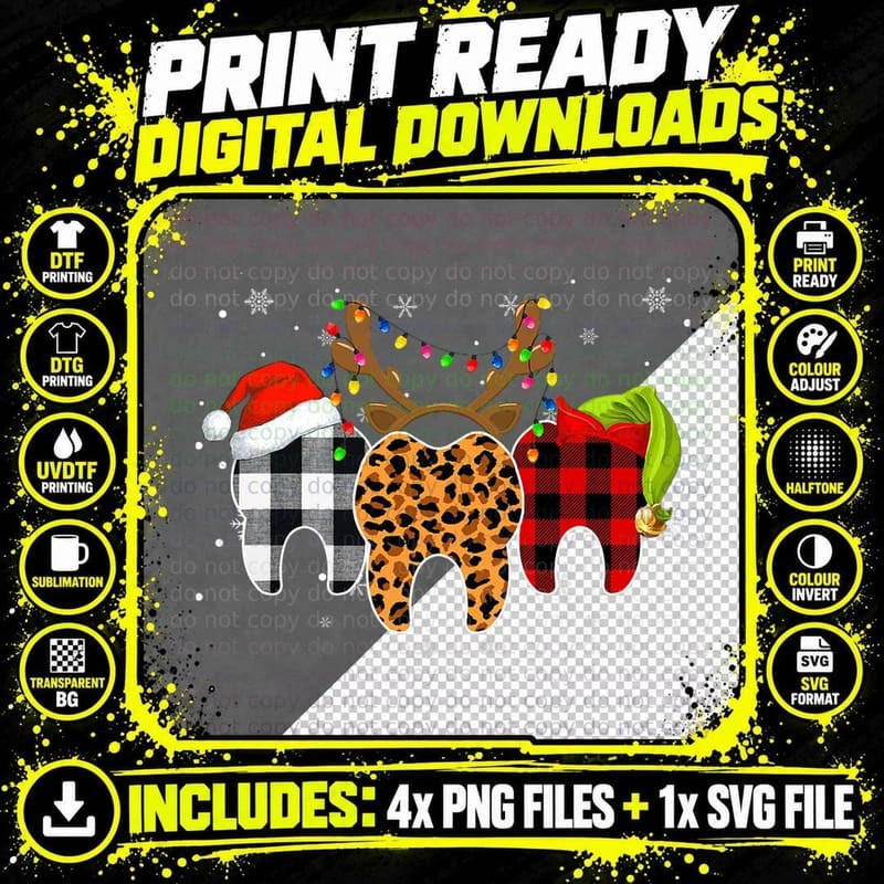 Merry Christmas Tooth Costume Dental Assistant Xmas Png SVG Digital Bundle