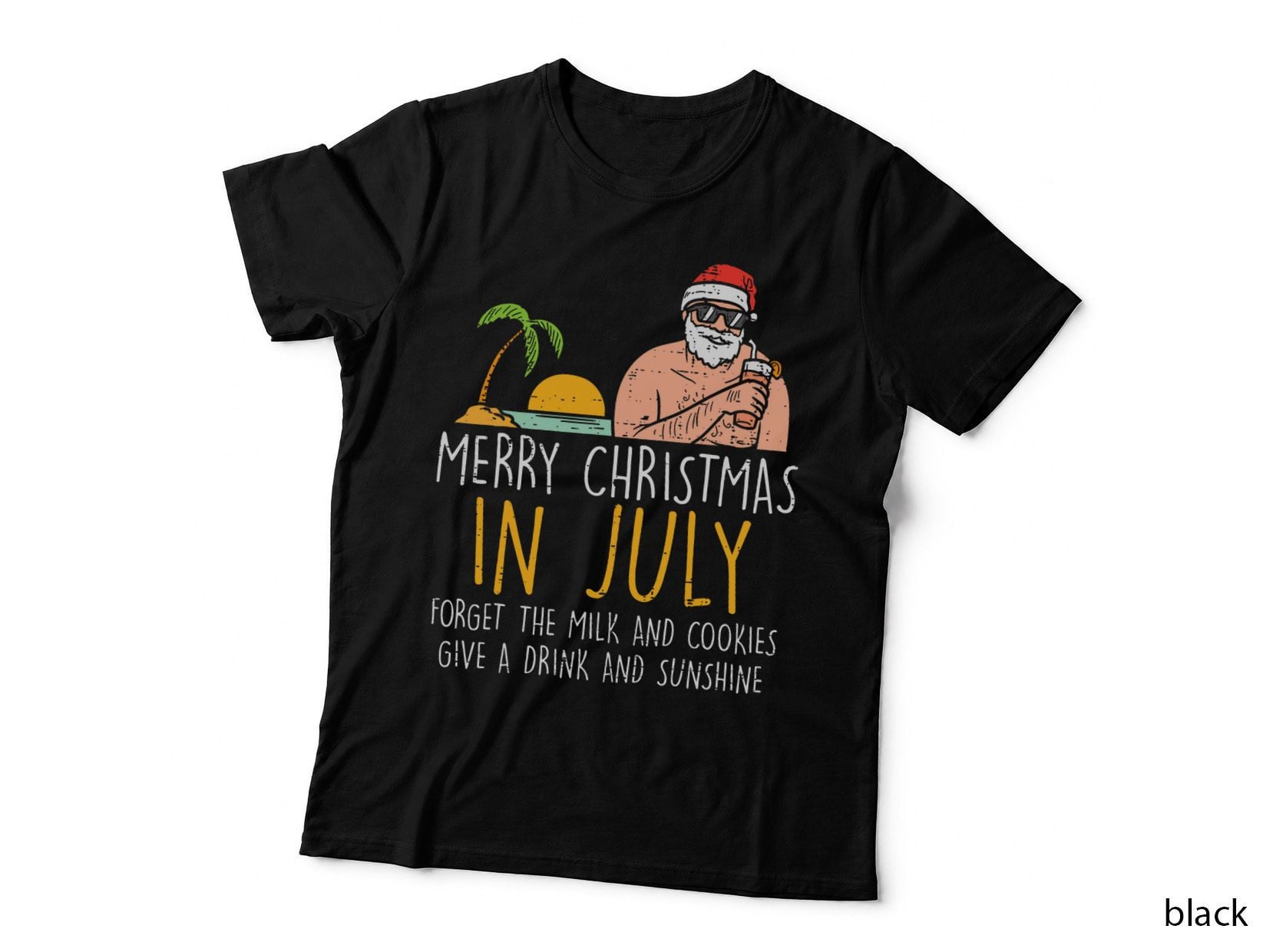 Merry Christmas in July Santa Beach Cocktail Summer Xmas T-Shirt