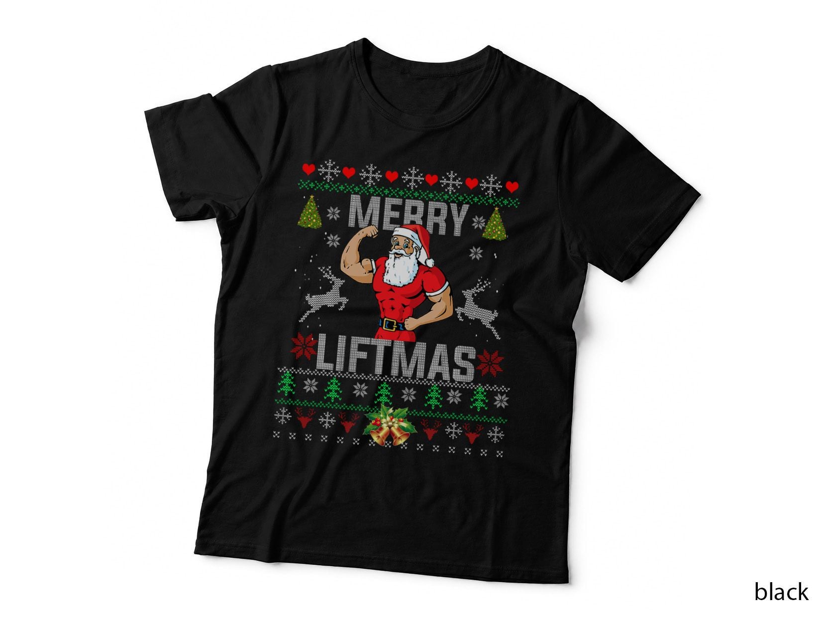 Merry Liftmas Funny Christmas Gym Lifting Santa Ugly Sweater T-Shirt