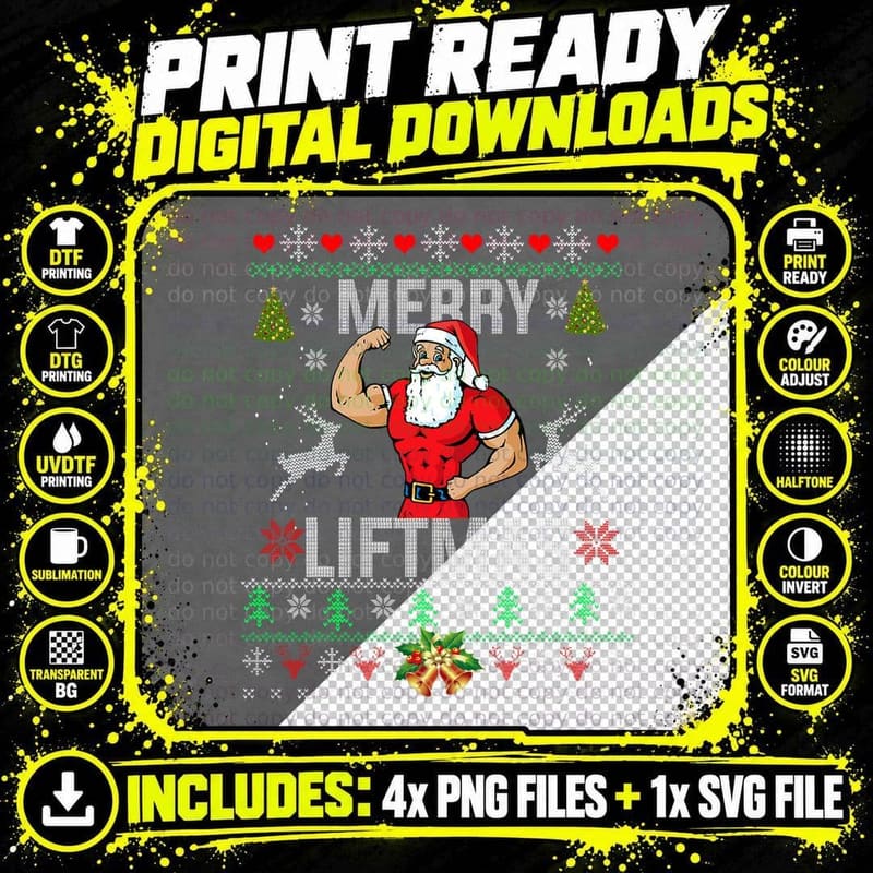 Merry Liftmas Funny Christmas Gym Lifting Santa Ugly Png SVG Digital Bundle