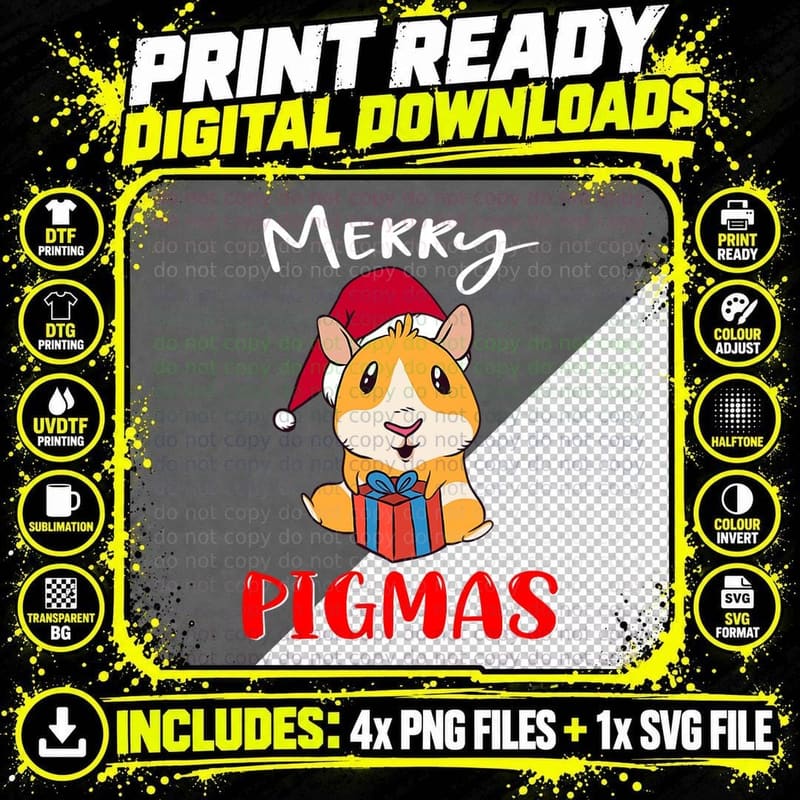Merry Pigmas Face Mask Funny Guinea Pig Christmas Santa Png SVG Digital Bundle