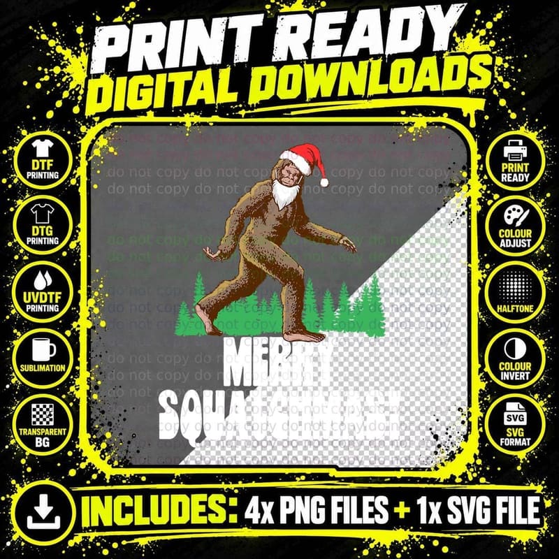 Merry Squatchmas Funny Christmas Bigfoot Santa Fake Png SVG Digital Bundle