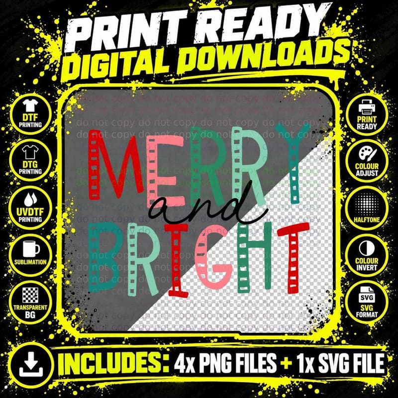 Merry and Bright Christmas Women Girls Kids Toddlers Png SVG Digital Bundle