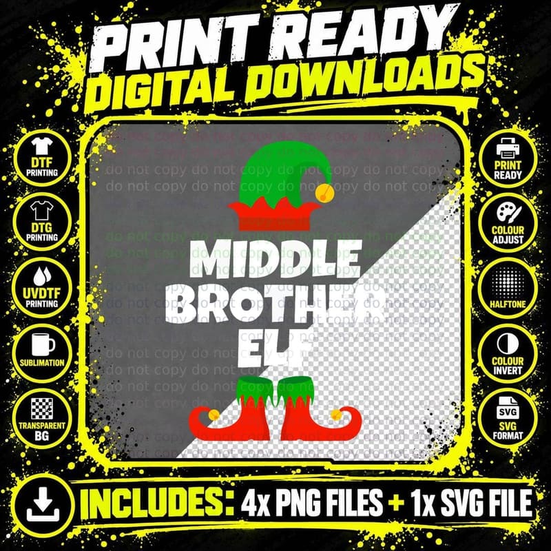 Middle Brother Elf Christmas Matching Family Pajama Pj Png SVG Digital Bundle