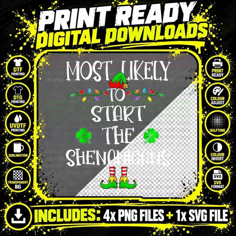 Most Likely to Start the Shenanigans Elf Christmas Png SVG Digital Bundle