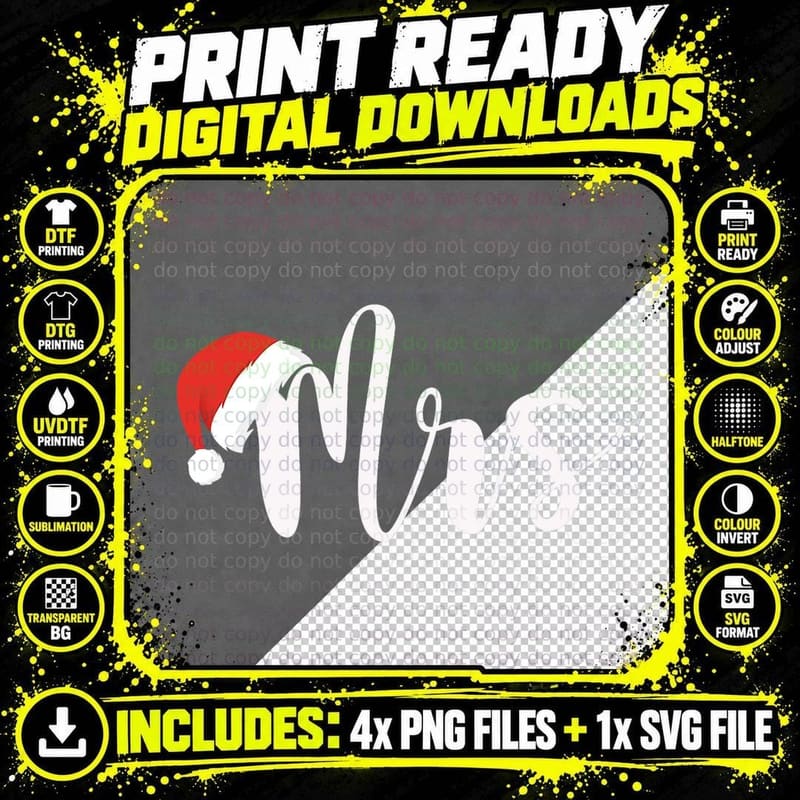 Mrs Santa Claus Funny Christmas Matching Couple Wife Png SVG Digital Bundle