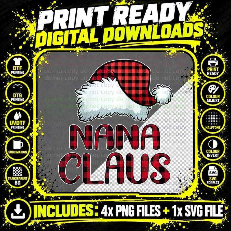Nana Claus Funny Christmas Pajama Family Matching T-Shirt Png SVG Digital Bundle