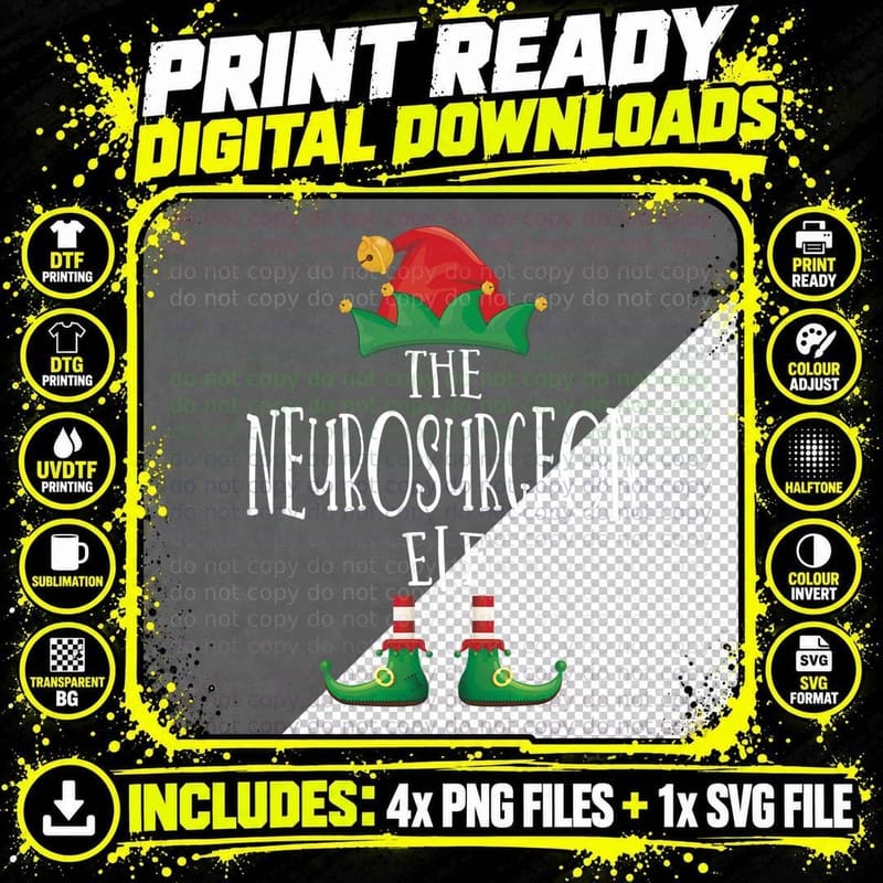 Neurosurgeon Elf Family Matching Christmas Pajamas Png SVG Digital Bundle
